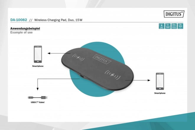 Indukciós vezeték nélküli töltő 15W Qi Duo Power USB-C fekete