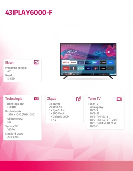 Televízió LED 43'' IPLAY