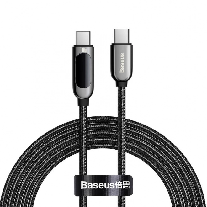 usb-c kábel kijelzővel és gyors töltéssel - Baseus, 100w, fekete, 2m