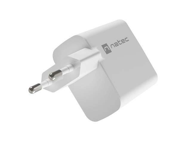 Gyors töltő Natec Ribera GAN 1x USB-A + 1x USB-C 45W Fehér