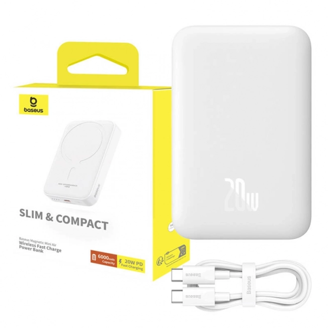 Baseus mágneses mini power bank 6000mAh 20W fehér