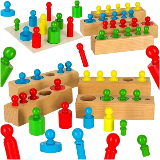 Fa Montessori kirakó – színes hengerek és súlyok