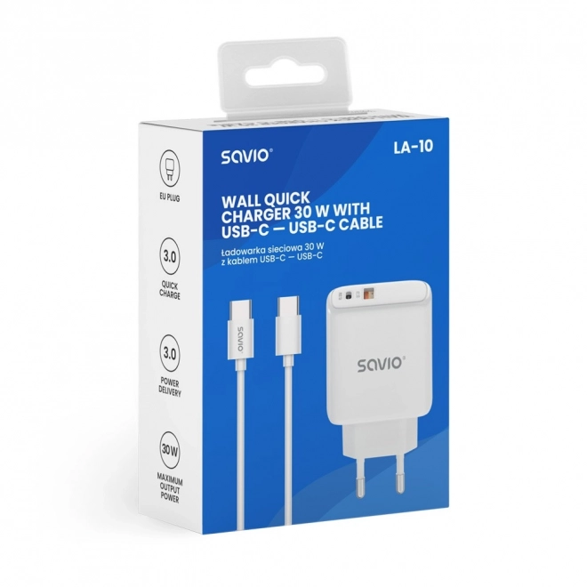Gyors Töltő Power Delivery 3.0 30W Fehér Kábel