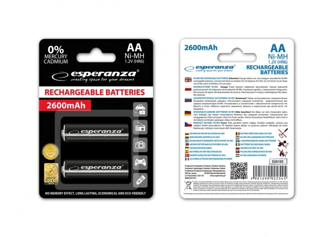 Fekete Esperanza Ni-MH AA akkumulátorok 2600mAh