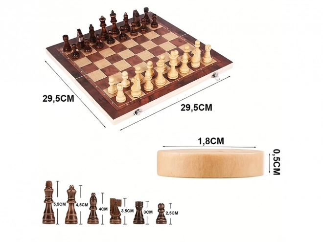 Nagy fa 3 az 1-ben sakk, dáma és backgammon készlet