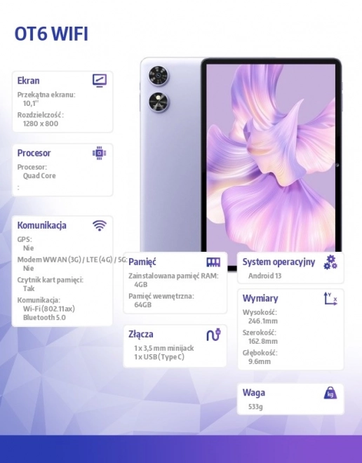 Tablet 10,1 colos 4/64GB WiFi Lila