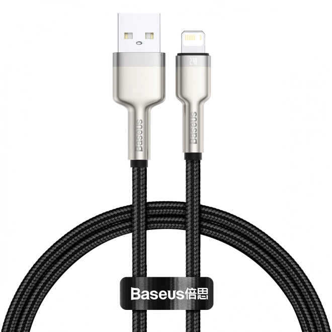 Lightning USB kábel 2,4A - Fekete, rövid (szuper erős szövetborítással) - Baseus