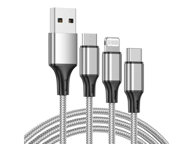 3in1 usb kábel telefonhoz villám kábel iphone micro usb type-c 1.2 m – Fehér