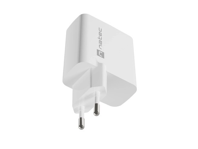 Gyors töltő Natec Ribera GAN 1x USB-A + 1x USB-C 45W Fehér