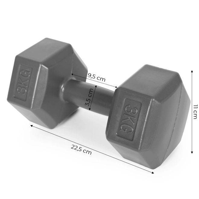 Hatszögletű súlyzókészlet 2x3 kg, szürke
