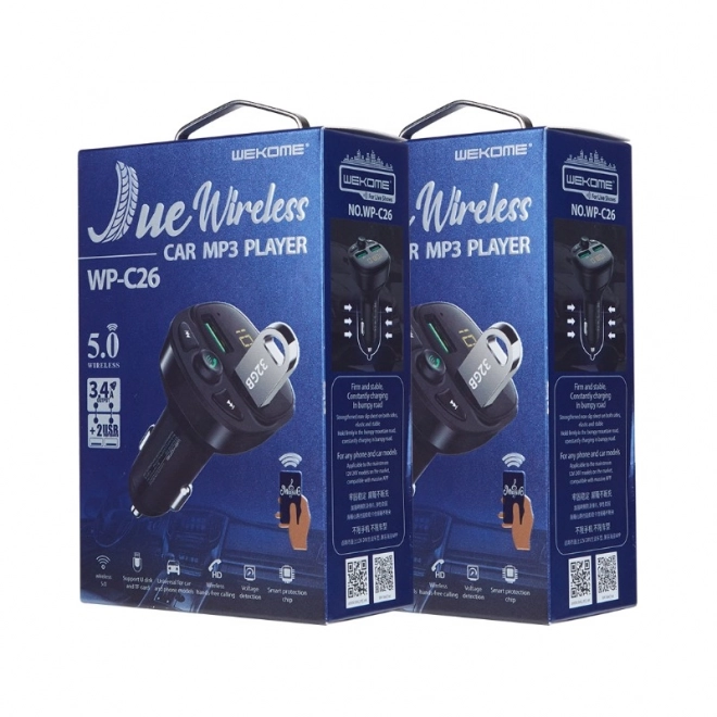 Wekomé fm transzmitter bluetooth/microsd/2x usb-a autós töltő