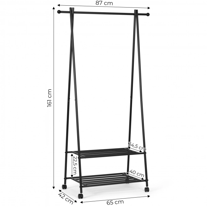 Álló ruhatartó akasztó két polccal