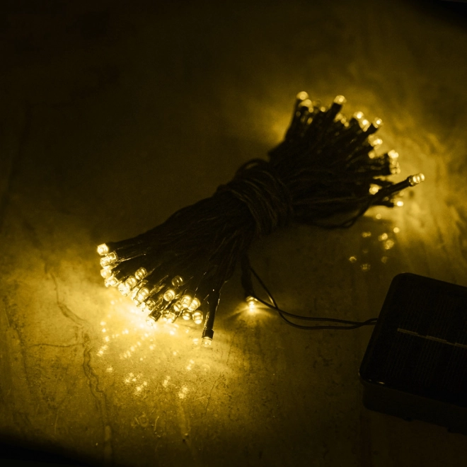 Napelemes karácsonyi led fényfüzér 20m, 200 led, meleg fehér
