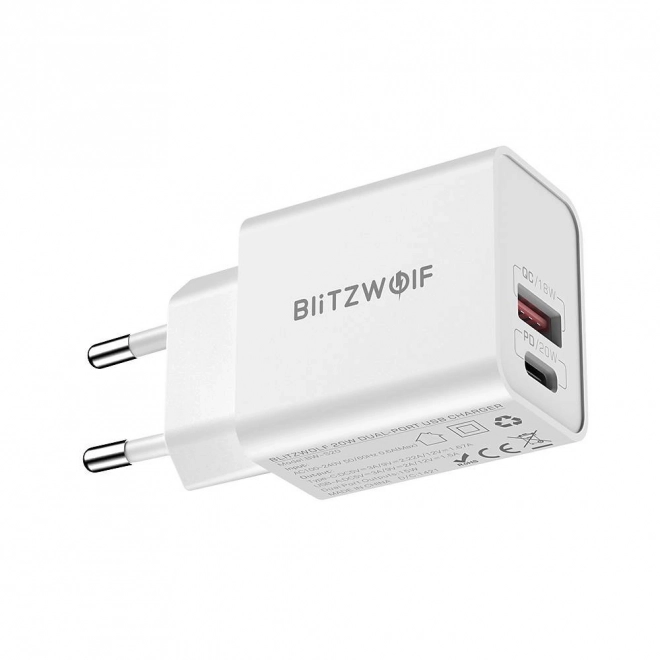 Blitzwolf USB és USB-C fali töltő 20W fehér