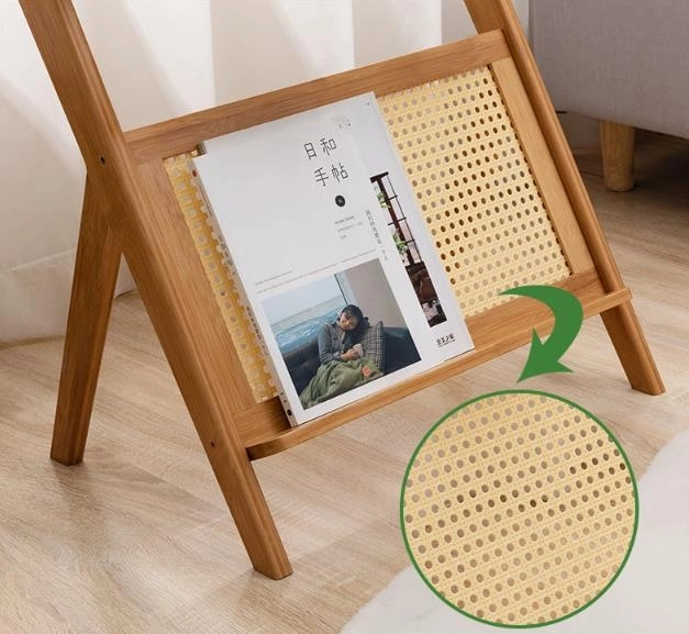 Bambusz asztal rattan polccal - sötétbarna – 55 cm