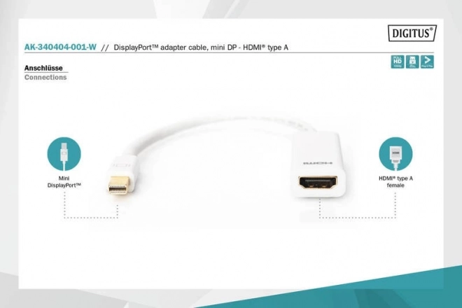 Fehér mini DisplayPort - HDMI adapter kábel