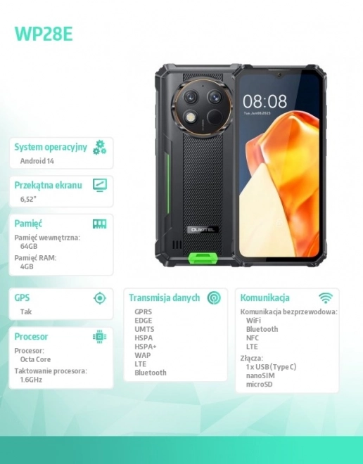 Vízálló WP28E okostelefon 4G 4/64GB zöld