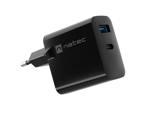 Hálózati töltő Natec Ribera GAN USB-A és USB-C 45W fekete