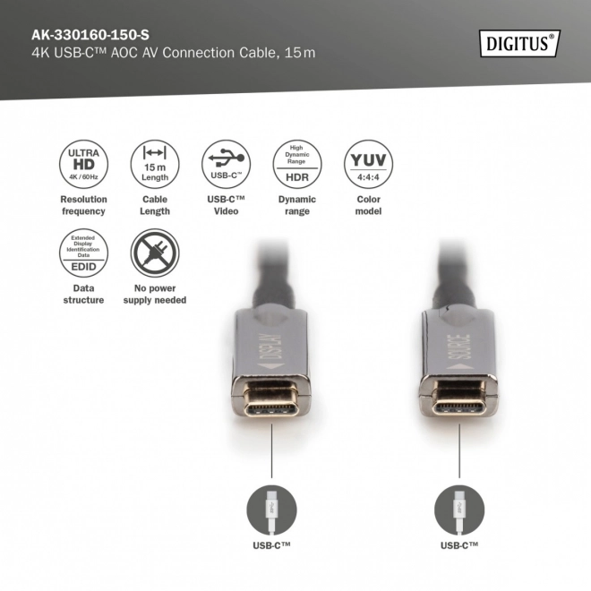 Hibrid AOC C típusú USB 3.1 kábel 4K 60Hz 15m