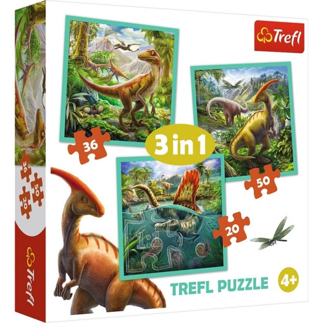 Trefl puzzle 3 az 1-ben - A dinoszauruszok csodás világa