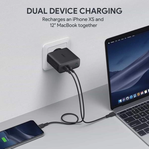 Aukey kétportos USB-C hálózati töltő GaN technológiával