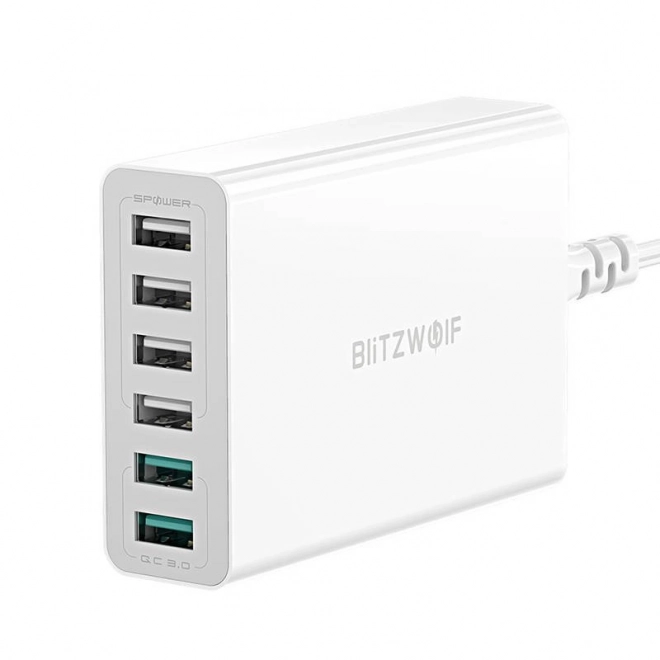 USB töltő 6 porttal BlitzWolf QC 3.0, 60W fehér