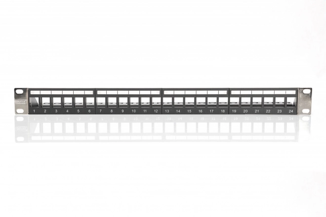 Moduláris patch panel 19" 24 port Keystone modulokhoz 1U kábelfejléc fekete