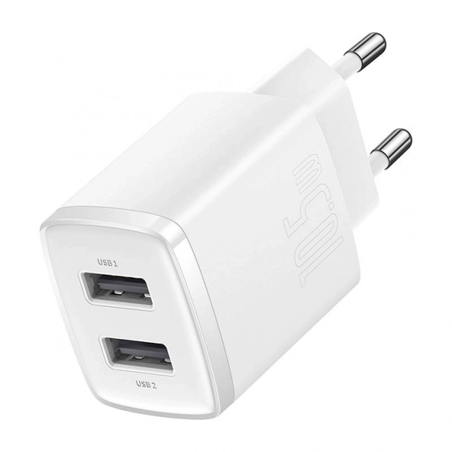 Kompakt gyorstöltő 10,5W, 2x USB - Fehér