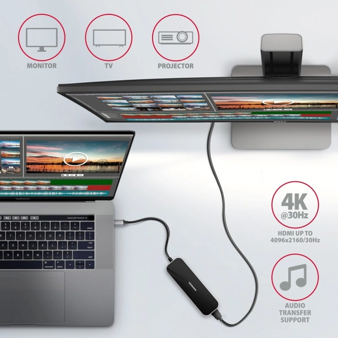 Wieloport USB-C hub 4x USB-A + HDMI, PD 100W