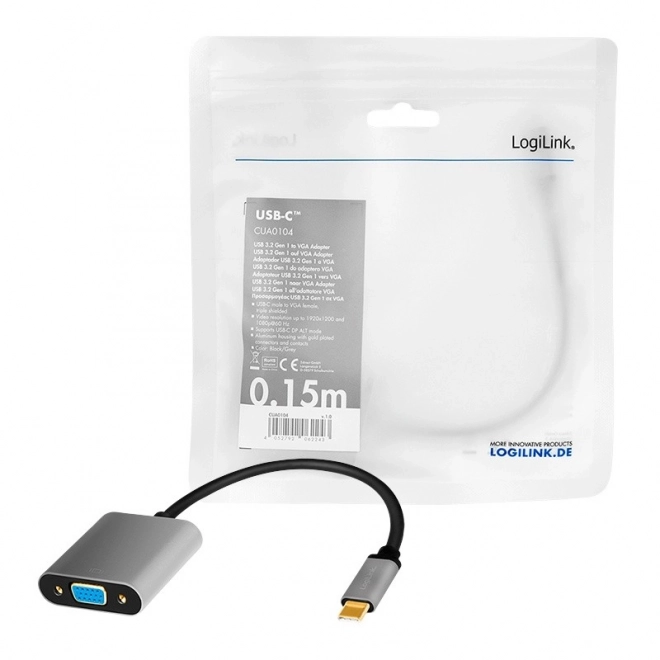 Usb-c - vga adapter, 1080p, alumínium, 0,15 m