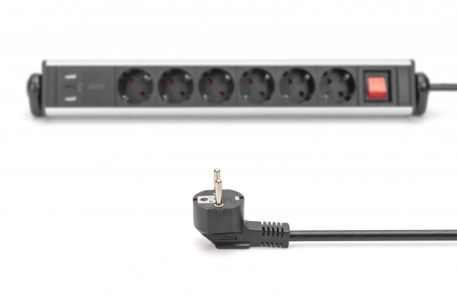 Irodai elosztó 6 aljzattal, 2 USB-A és 1 USB-C, forgatható, alumínium test, asztali rögzítéssel