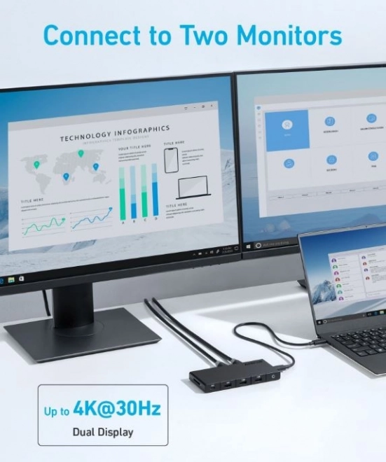 Usb-c Duo Kijelző Hub 10 az 1-ben 2x 4K HDMI fekete