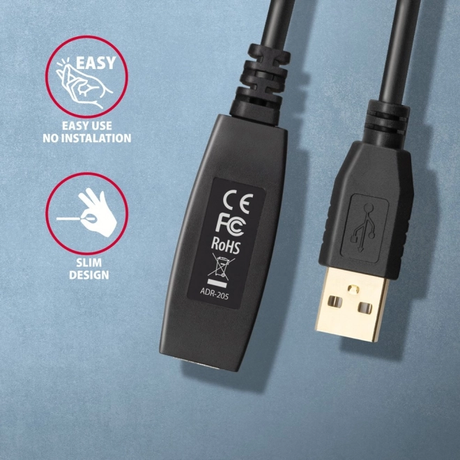 Axagon aktív USB 2.0 hosszabbítókábel repeater 5m