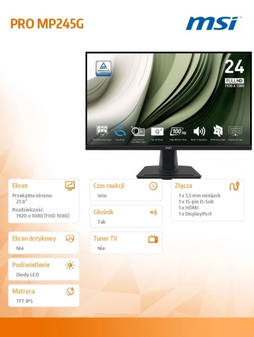 Monitor 23.8” PRO sík LED FHD 100Hz fekete