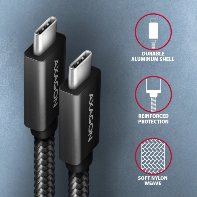 Prémium USB-C - USB-C adat- és töltőkábel 2m, 100W PD, 4K támogatás, nylon borítás, fekete