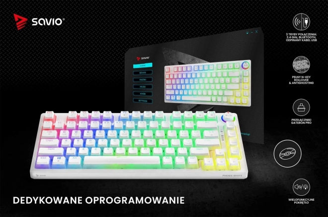 Phenix White vezeték nélküli mechanikus billentyűzet Gateron Red kapcsolókkal