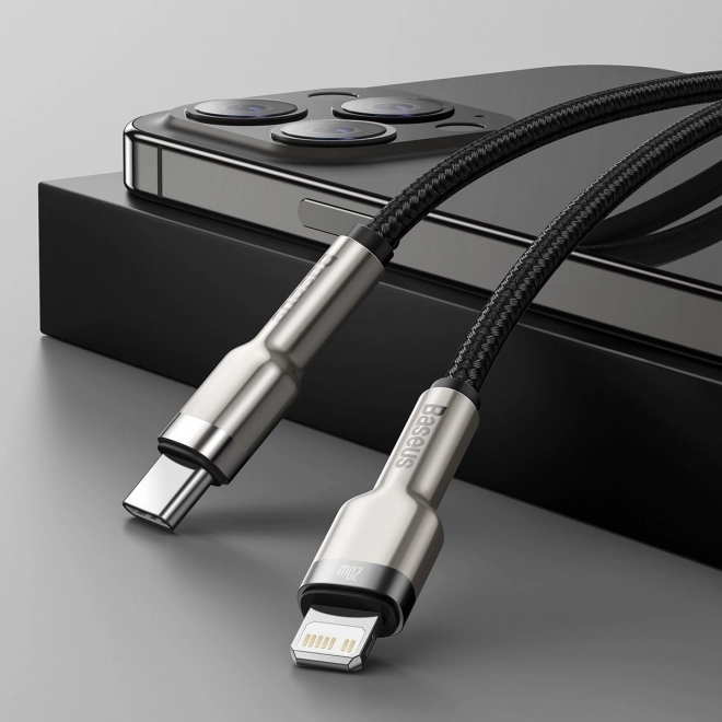 Baseus Cafule usb-c lightning gyorstöltő kábel, 20W, 1m, fekete