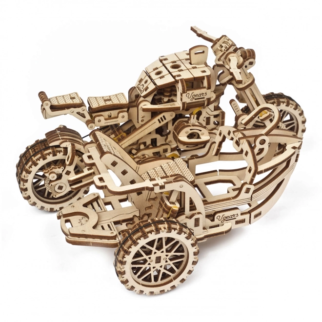 Ugears 3D fa mechanikus puzzle Scrambler motorkerékpár oldalkocsival