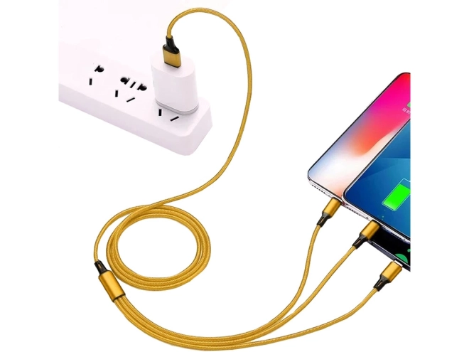 3in1 usb kábel telefonhoz villám kábel iphone micro usb type-c 1.2 m – Sárga