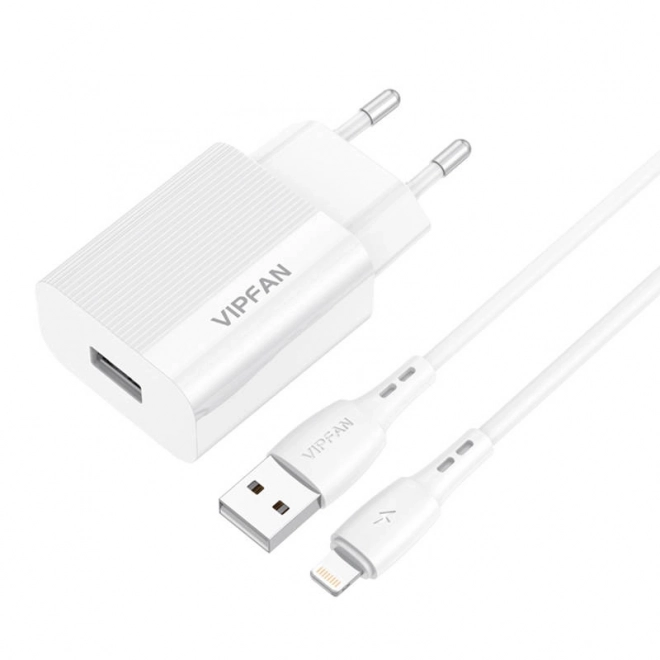 Vipfan usb hálózati töltő lightning kábellel - fehér