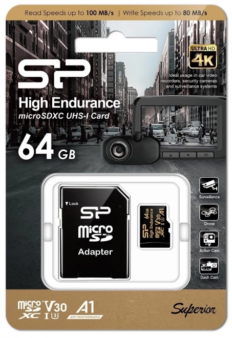 MicroSD kártya magas teljesítménnyel 64GB adapterrel