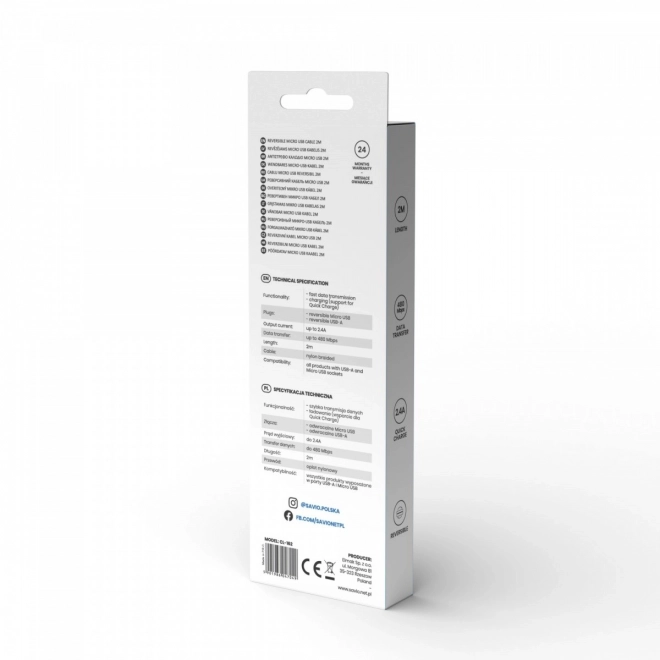 Kábel kétoldalas csatlakozóval USB Micro USB - USB A 1m