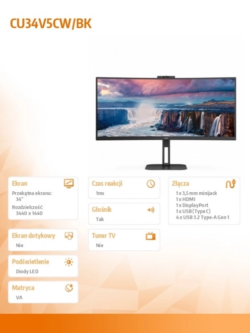 Moniotr CU34V5CW 34" 100Hz ívelt VA HDMI DP USB-C