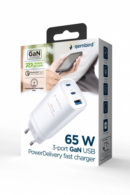 65 W-os Fehér PowerDelivery Gyors Töltő GaN Technológiával