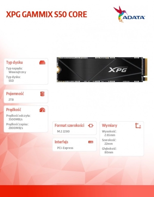 XPG Gammix S50 Core 2TB SSD Meghajtó