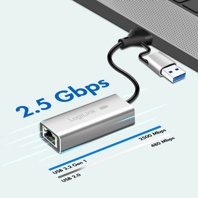 Szürke USB-A/-C adapter 2,5G Ethernethez