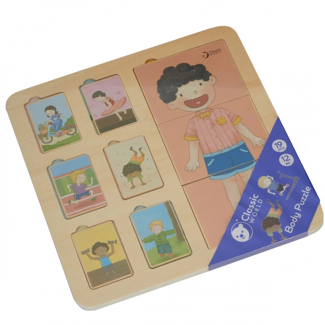 Társas fa puzzle emberi test/sport fóliában 30x30cm 12m+
