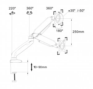 Gázrugós asztali monitor tartó 10-32"