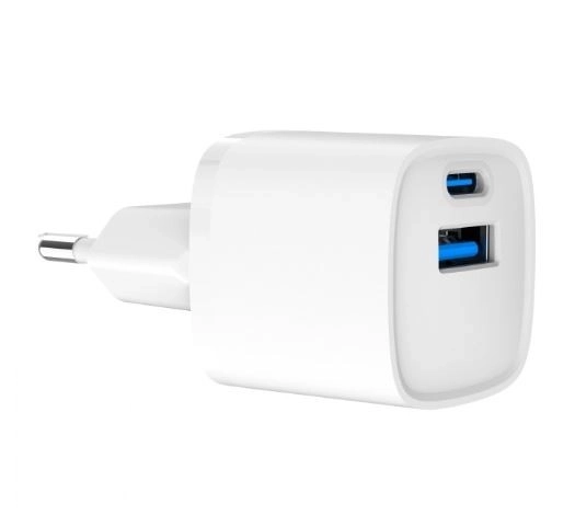 Fehér mini USB-A USB-C töltő 20W PD QC3.0