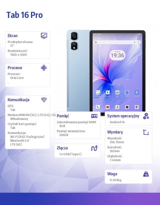Tablet TAB 16 Pro LTE 11 hüvelyk 8/256GB kék